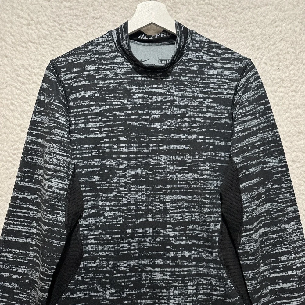 Nike Pro Dri Fit Size S Fitted Long Sleeve Athletic Gym Shirt Heather Black/Gray